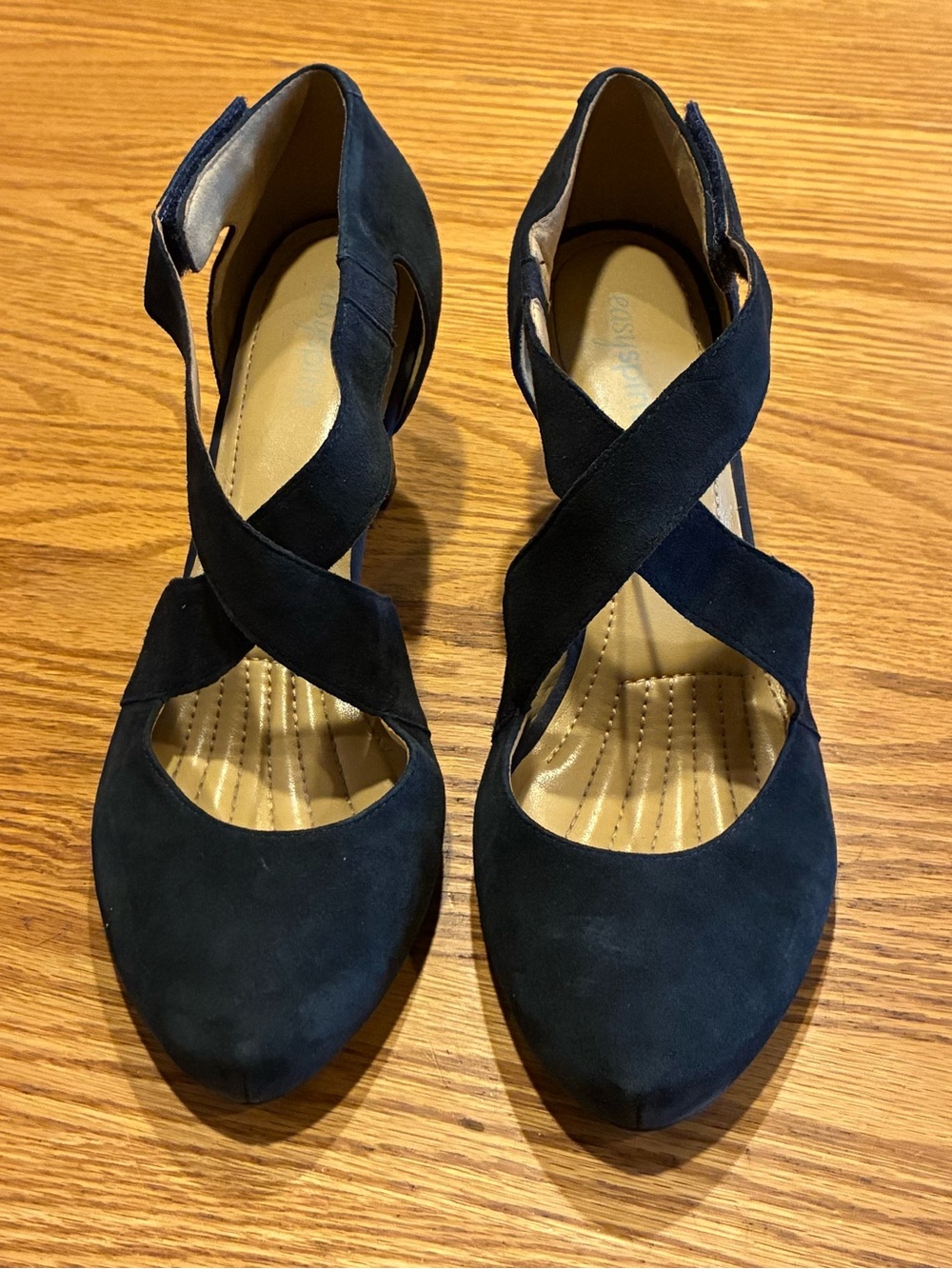 Easy Spirit Esrovana Blue Suede Heels, Leather, Sz 8, Velcro Ankle Strap